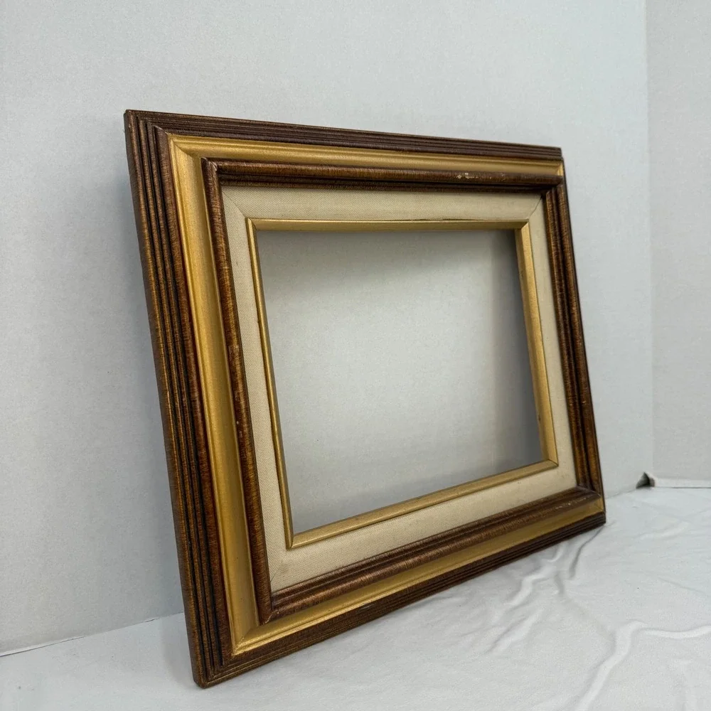 Vintage Wood Picture Frame Brown Gold Linen Liner 8x10 Opening Traditional Decor